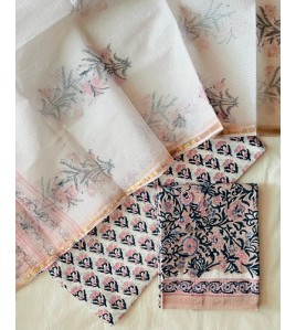 Handblock Mauve Floral Kota Doriya Cotton Suits