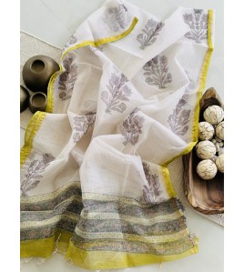 Handblock Lime Green Floral Kota Doriya Cotton Suits