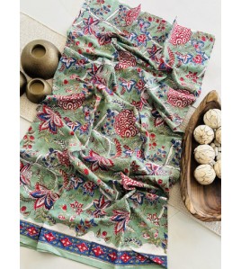 Handblock Green Floral Kota Doriya Cotton Suits