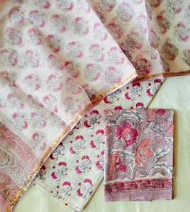Handblock Pomogranete Floral Kota Doriya Cotton Suits