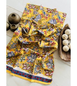 Handblock Yellow Floral Kota Doriya Cotton Suits
