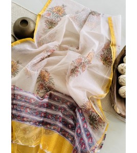 Handblock Yellow Floral Kota Doriya Cotton Suits