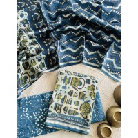 Ajrakh Blue Chai Chanderi Suit...