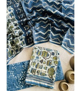 Ajrakh Blue Chai Chanderi Suits