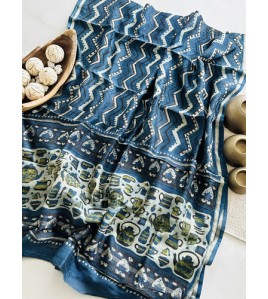 Ajrakh Blue Chai Chanderi Suits