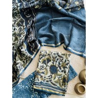 Ajrakh Blue Floral Chanderi Su...