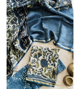 Ajrakh Blue Floral Chanderi Suits