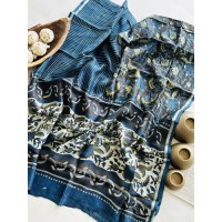 Ajrakh Blue Floral Chanderi Su...