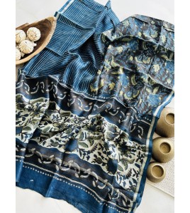 Ajrakh Blue Floral Chanderi Suits