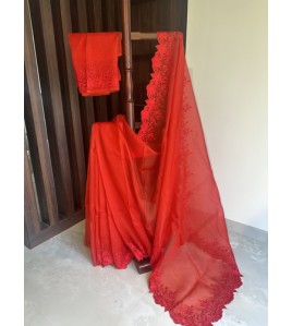 Red Florance Silk Organza - Exquisite Saree