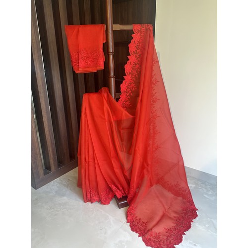 Red Florance Silk Organza - Exquisite Saree