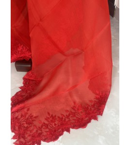 Red Florance Silk Organza - Exquisite Saree