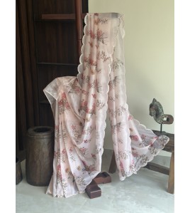 Peach Crush Chiffon Mirror Work - Exquisite Saree