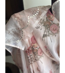 Peach Crush Chiffon Mirror Work - Exquisite Saree