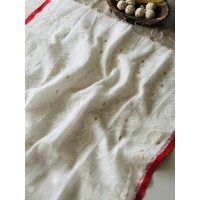 White and Red Muslin Silk Jamd...