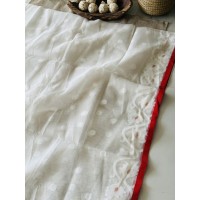 White and Red Muslin Silk Jamd...