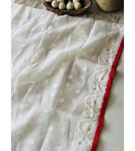 White and Red Muslin Silk Jamdani Saree