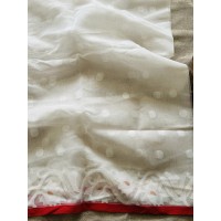 White and Red Muslin Silk Jamd...