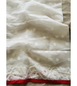 White and Red Muslin Silk Jamdani Saree