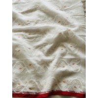 White and Red Muslin Silk Jamd...