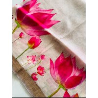 Pink Lotus Pure Silk Linen Sar...