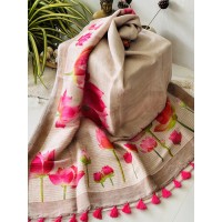 Pink Lotus Pure Silk Linen Sar...