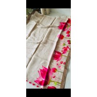 Pink Lotus Pure Silk Linen Sar...