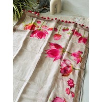 Pink Lotus Pure Silk Linen Sar...
