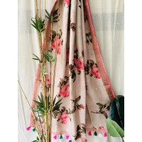 French Rose Pure Linen Saree...