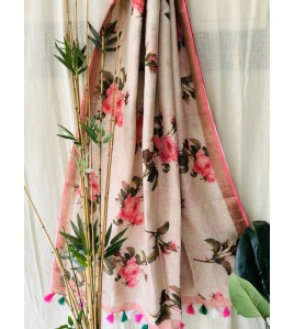 French Rose Pure Linen Saree