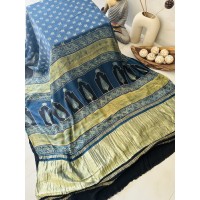 Ajrakh Blue Floral Butta Premi...