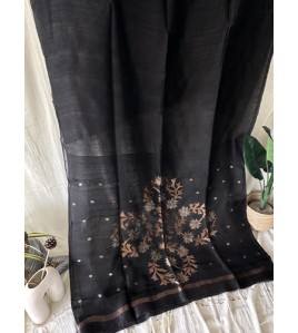 Black Floral Jamdani Linen Sarees