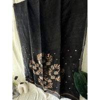 Black Floral Jamdani Linen Sar...