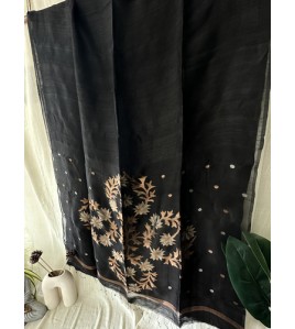 Black Floral Jamdani Linen Sarees