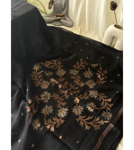Black Floral Jamdani Linen Sarees