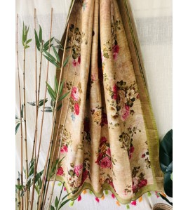 Mustard Green Pure Linen Saree