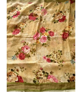 Mustard Green Pure Linen Saree