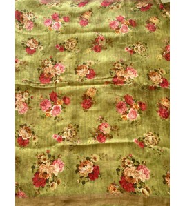 Mustard Green Pure Linen Saree