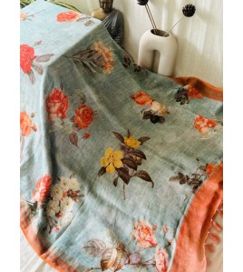 Candy Orange Pure Linen Saree