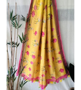 Yellow Tulip Pure Linen Saree