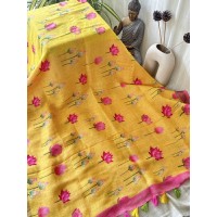 Yellow Tulip Pure Linen Saree...