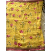 Yellow Tulip Pure Linen Saree...