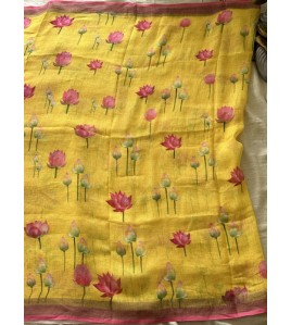 Yellow Tulip Pure Linen Saree