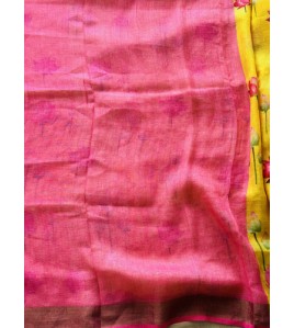Yellow Tulip Pure Linen Saree