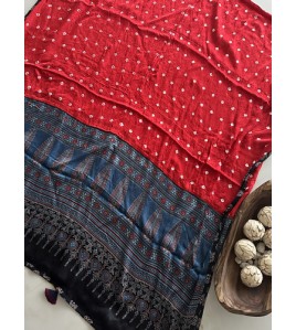 Bandhini Red and Blue - Modal Silk Dhupatta