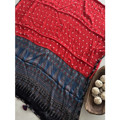 Bandhini Red and Blue - Modal Silk Dhupatta
