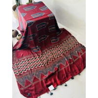 Ajrakh Wine Red - Modal Silk D...