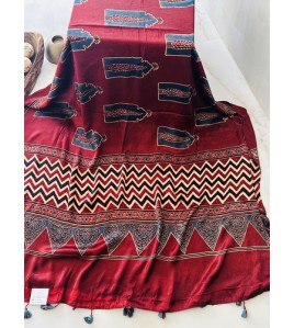 Ajrakh Wine Red - Modal Silk Dhupatta
