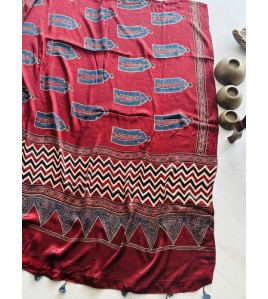Ajrakh Wine Red - Modal Silk Dhupatta