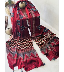 Ajrakh Wine Red - Modal Silk Dhupatta
